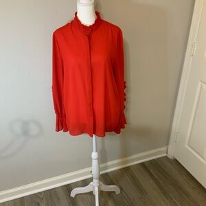 Zara Vibrant Red Blouse with Ruffle Accents